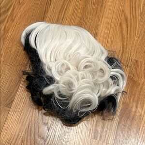 Split color hair Black and White Cruella curl Wig one size adjustable adult